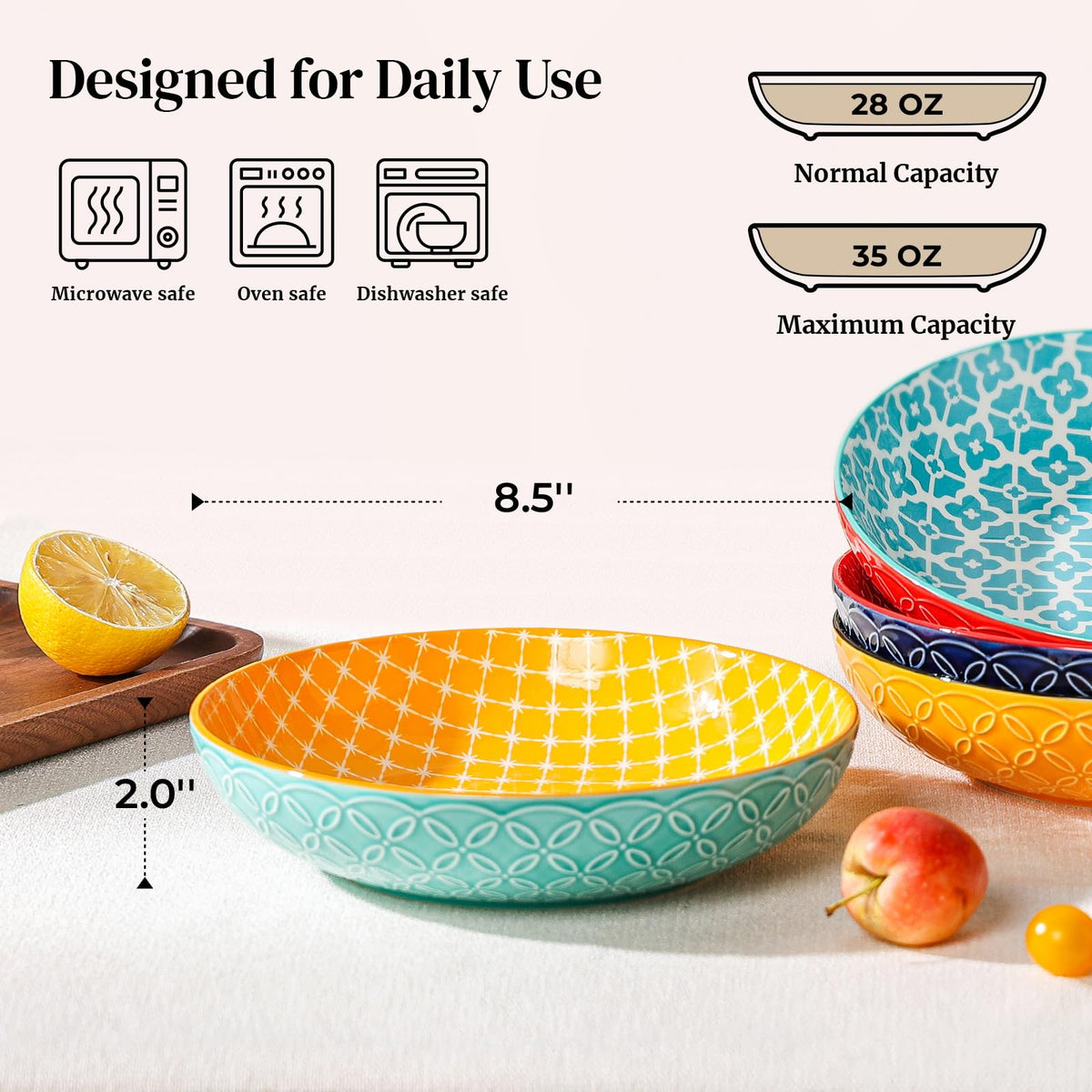 22 oz Cereal Bowls Set of 4 and 8.5" Pasta Bowls Set of 4 O4651