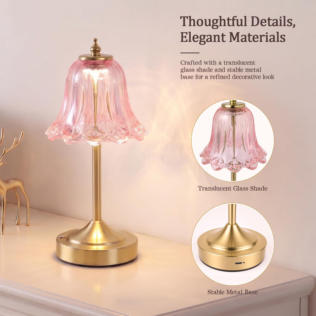 Pink Glass Tulip Flower Touch Lamp M654203