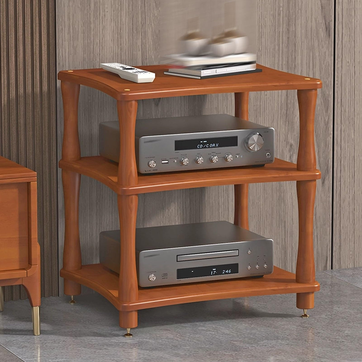 Brown 3 Tier Solid Wood Media Stand J44938