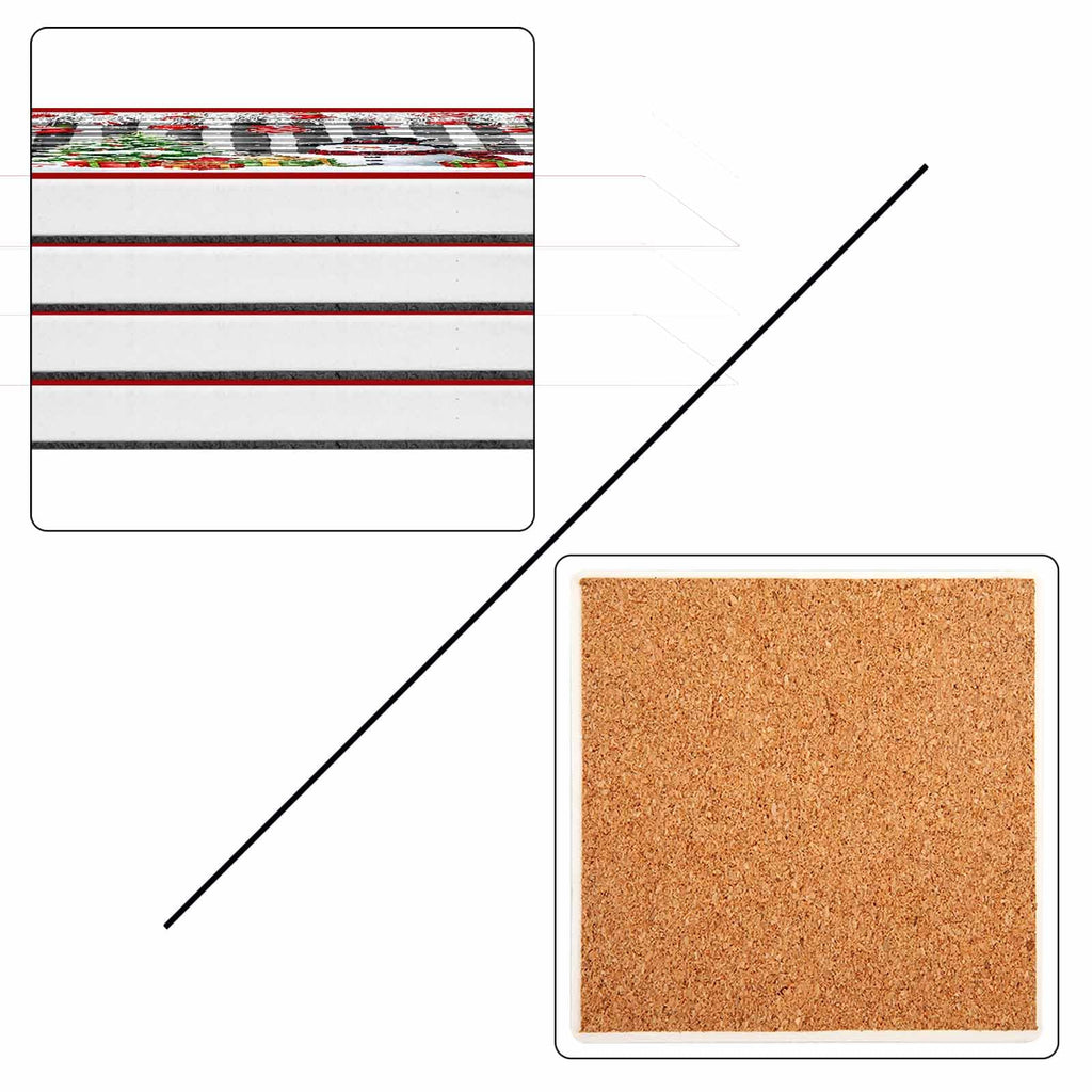 Ceramic Stone Coasters Set of 8 Black White Plaid Absorbent Non Slip E3266