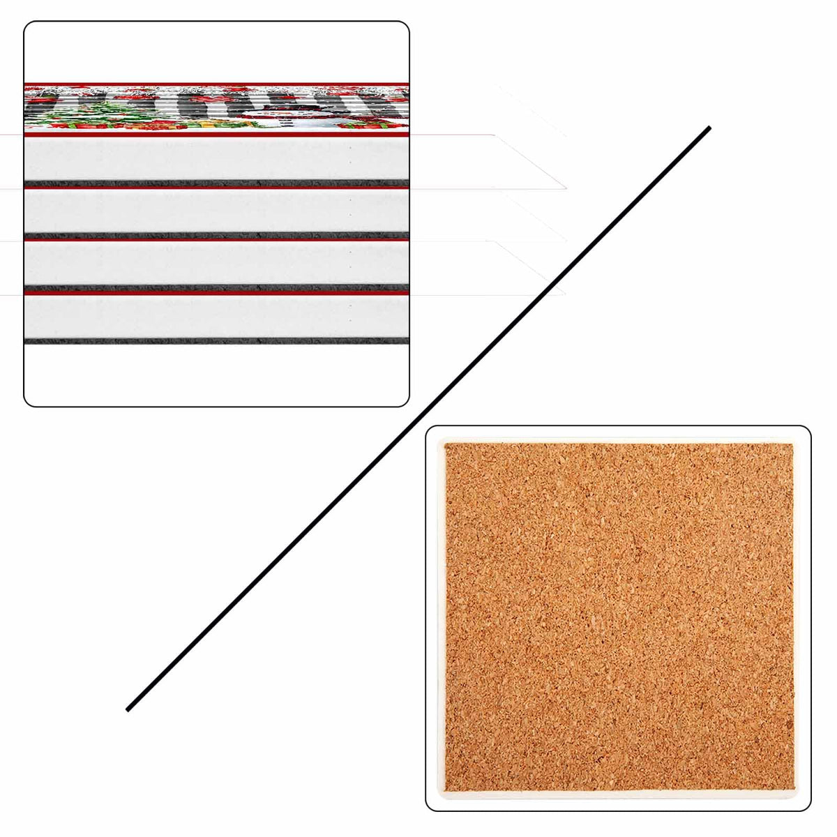 Ceramic Stone Coasters Set of 8 Black White Plaid Absorbent Non Slip E3266
