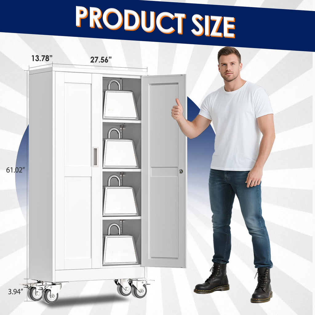 61" Metal Rolling Storage Cabinet with 2 Doors and Wheels U214950