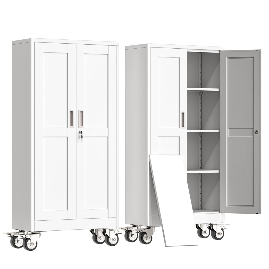 61" Metal Rolling Storage Cabinet with 2 Doors and Wheels U214950