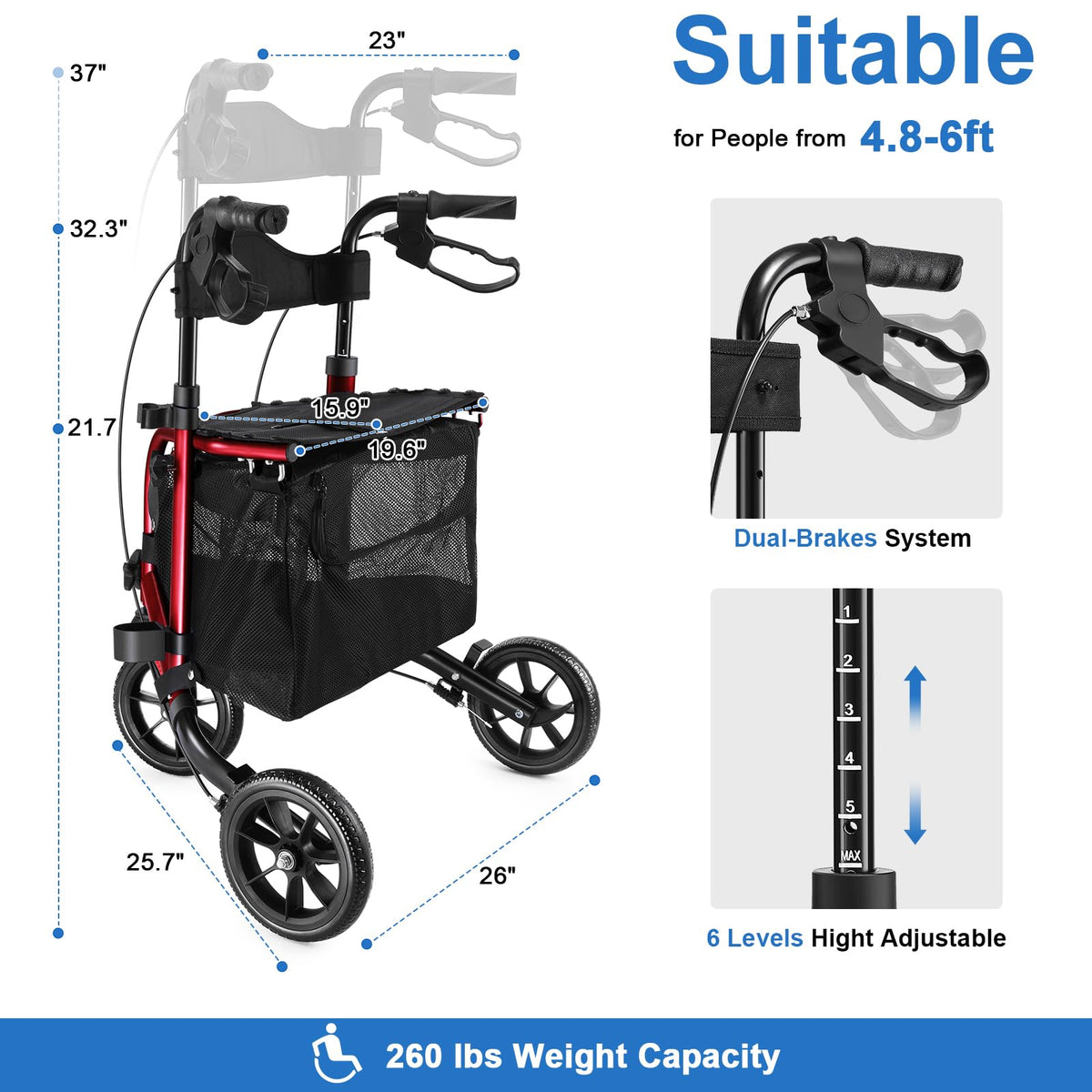 3 Wheel Rollator Walker with Seat I452