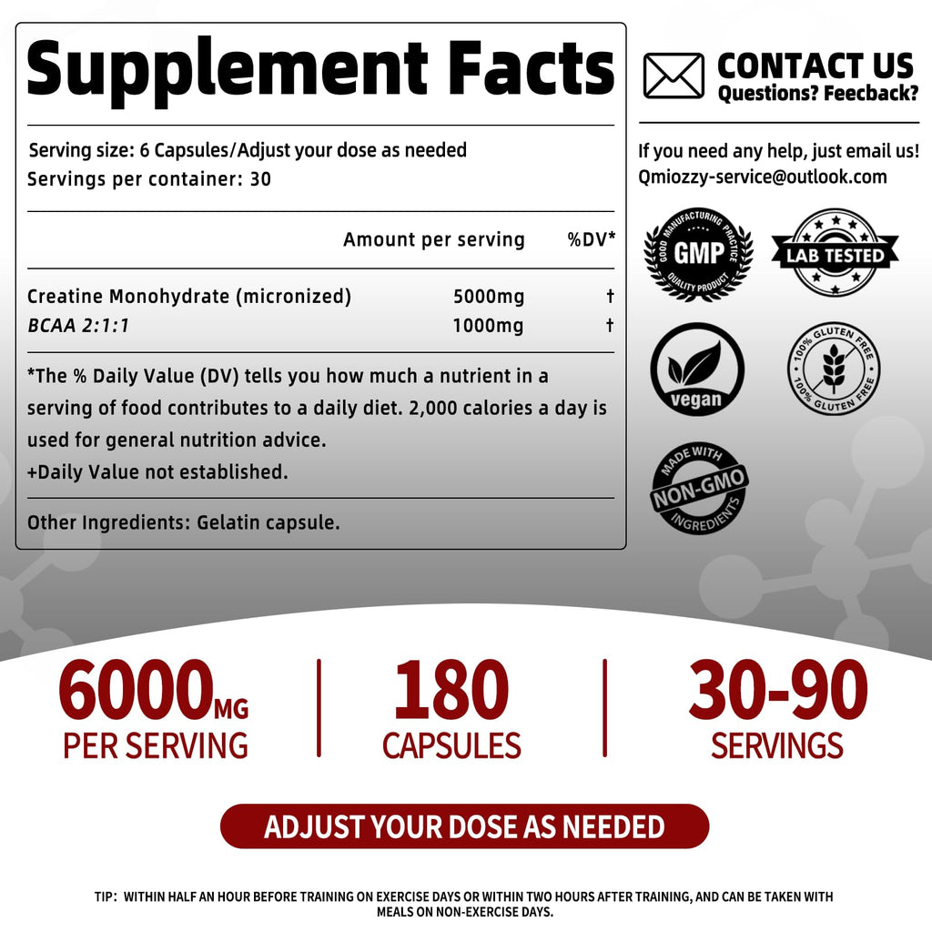 Micronized Creatine Monohydrate 6000MG 180 Vegan Capsules Z293