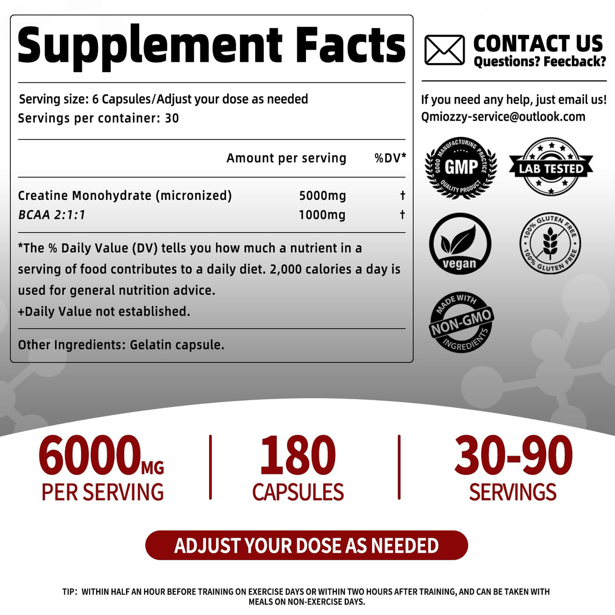 Micronized Creatine Monohydrate 6000MG 180 Vegan Capsules Z293