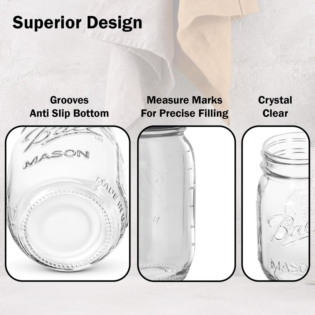 16 oz. Regular Mouth Mason Jars 12 Pack with Airtight Lids and Bands J19793