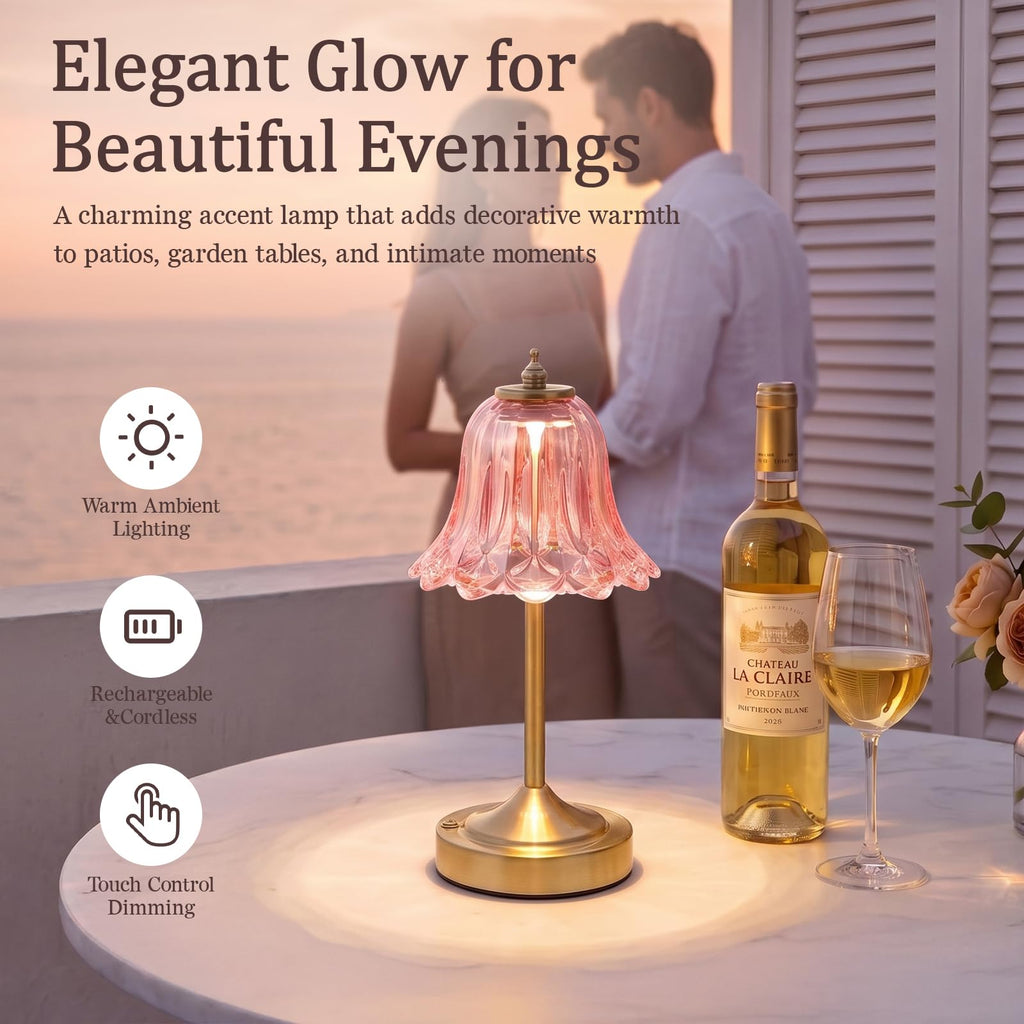 Pink Glass Tulip Flower Touch Lamp M654203
