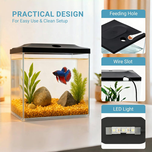 0.8-Gallon Small Plastic Fish Tank with LED Lighting K480