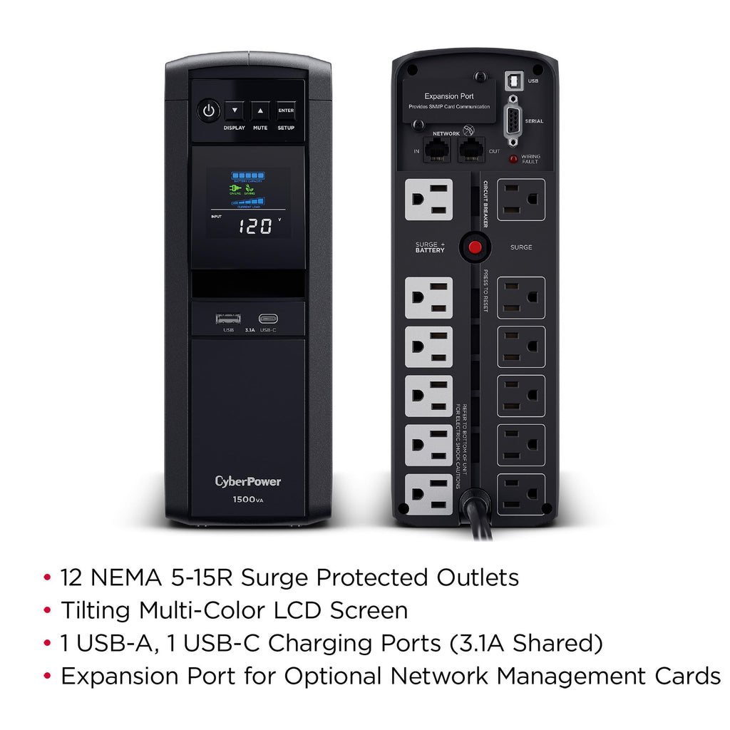 1500VA/1000W 12 Outlets Mini Tower UPS System W5474