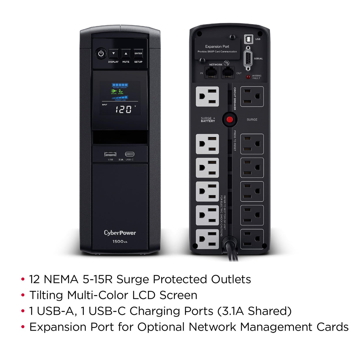 1500VA/1000W 12 Outlets Mini Tower UPS System W5474