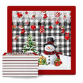Ceramic Stone Coasters Set of 8 Black White Plaid Absorbent Non Slip E3266