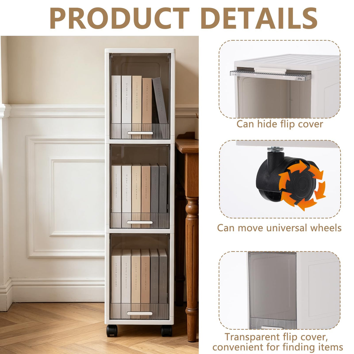 Narrow 3 Tier Bathroom Storage Cabinet with Wheels G8581