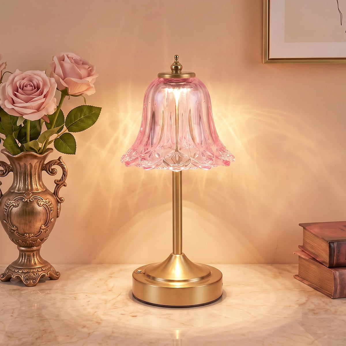 Pink Glass Tulip Flower Touch Lamp M654203