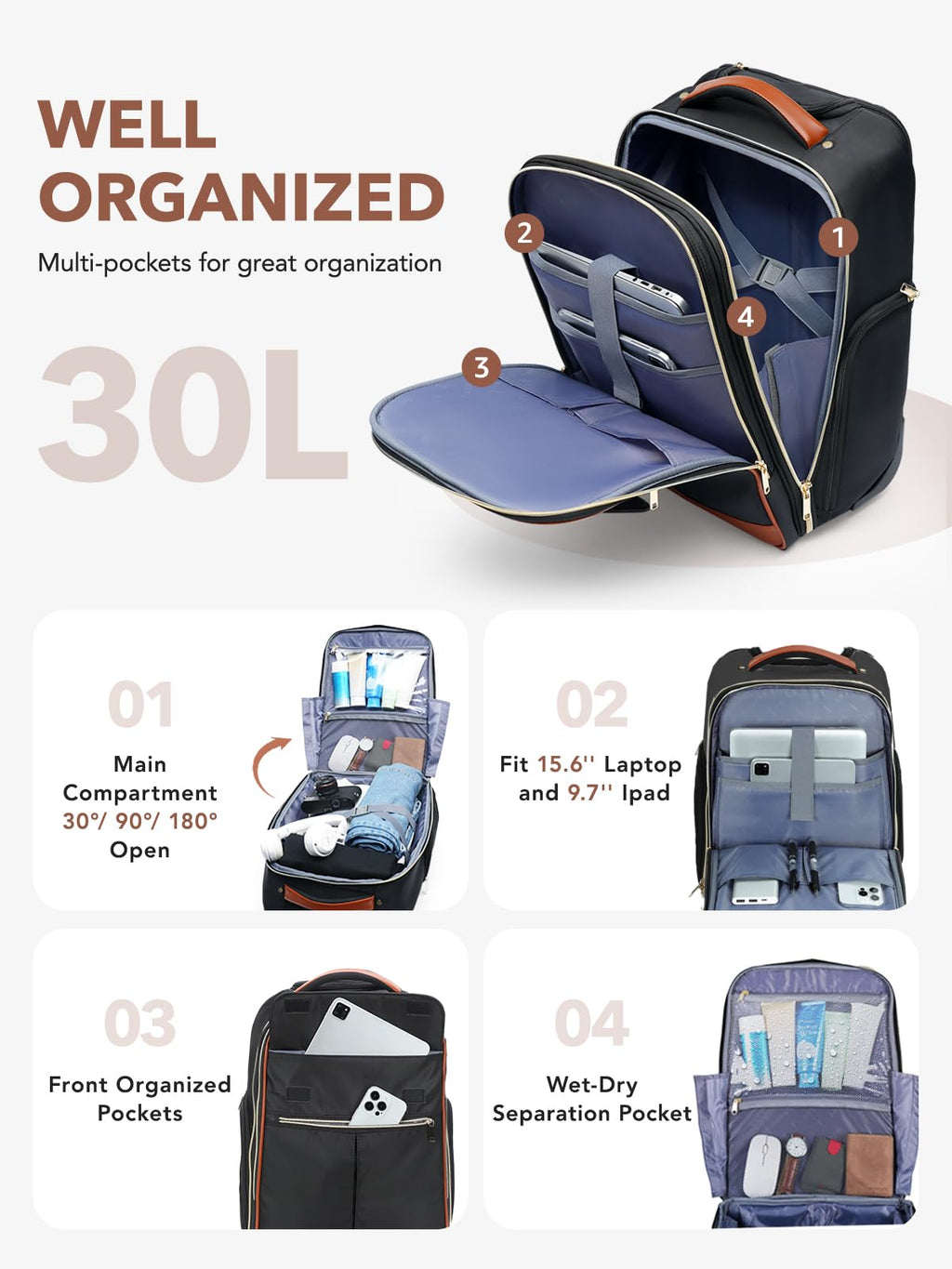 Rolling Large Travel Backpack with Wheels H7715