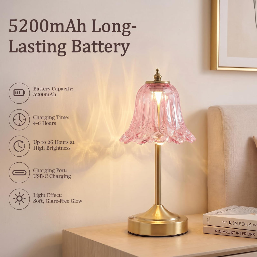 Pink Glass Tulip Flower Touch Lamp M654203