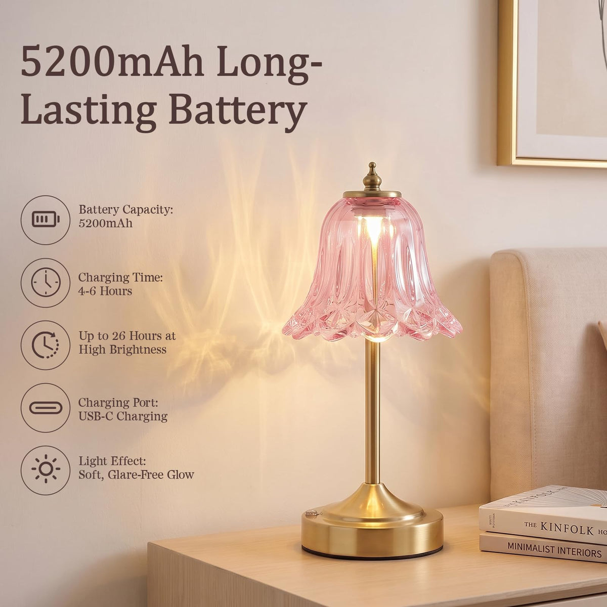 Pink Glass Tulip Flower Touch Lamp M654203