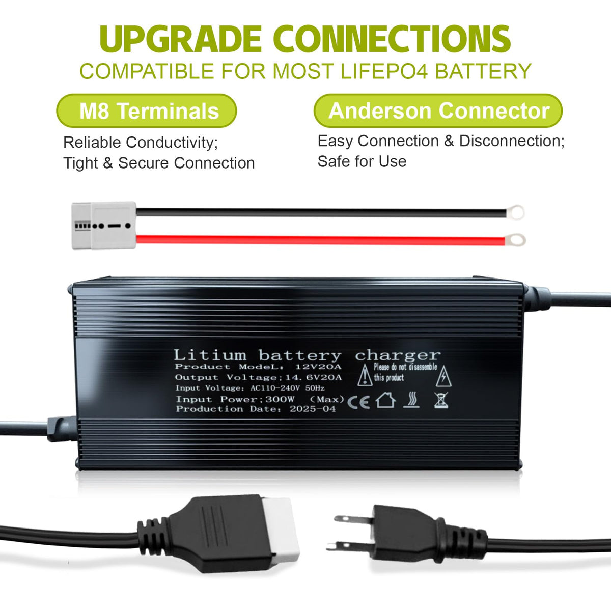 14.6V 20A LiFePO4 Battery Charger with Anderson Connector J2207