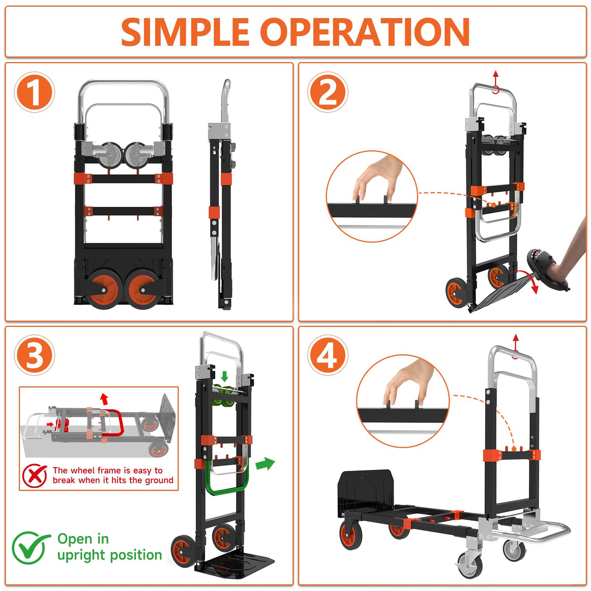 3-in-1 Folding Hand Truck, 500 lb Heavy Duty Steel Dolly N569753