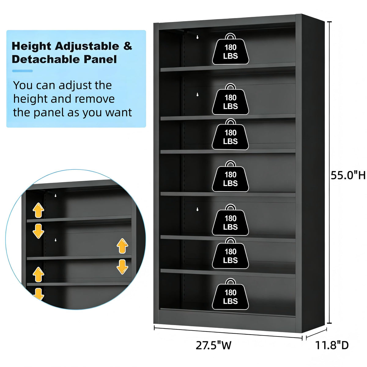 Black 7 Tier Metal Media Storage Cabinet J383302