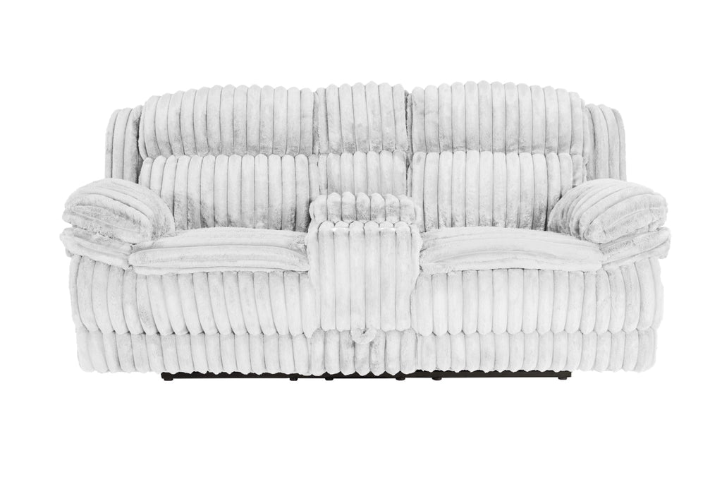 Light Gray Corduroy Reclining Loveseat with Console and Drawer Storage U18520