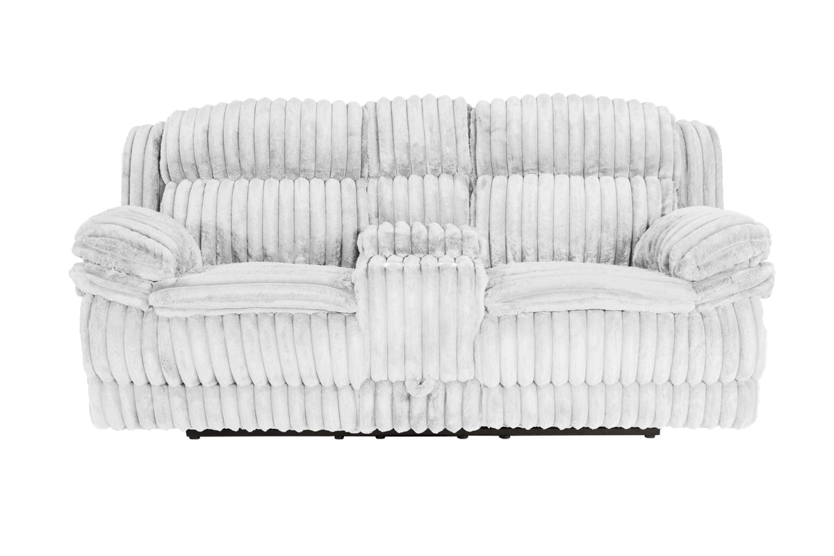 Light Gray Corduroy Reclining Loveseat with Console and Drawer Storage U18520
