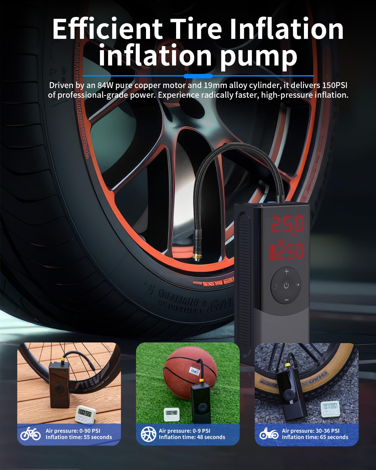 Portable Air Compressor 150 PSI with LED Light U9376