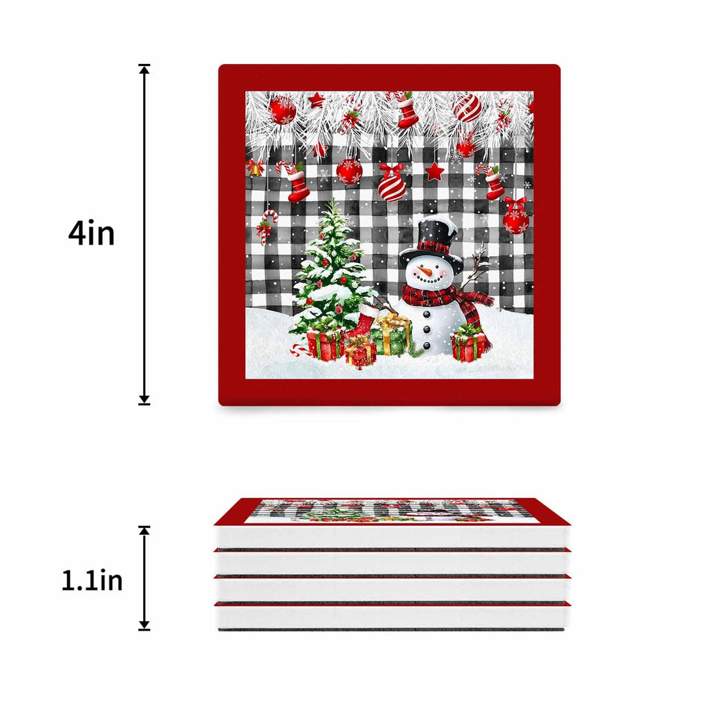 Ceramic Stone Coasters Set of 8 Black White Plaid Absorbent Non Slip E3266