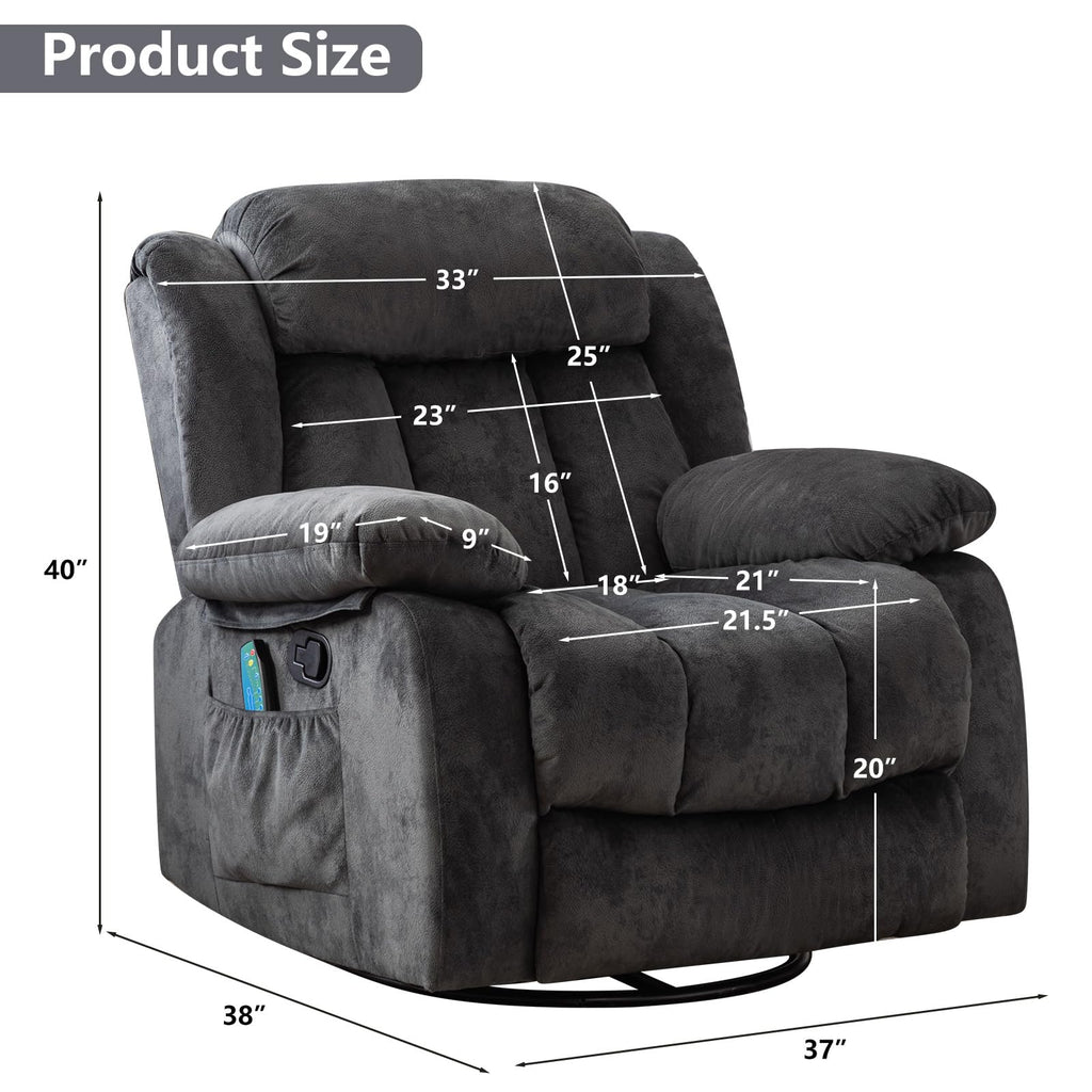 Gray Massage Swivel Rocker Recliner Chair K1729