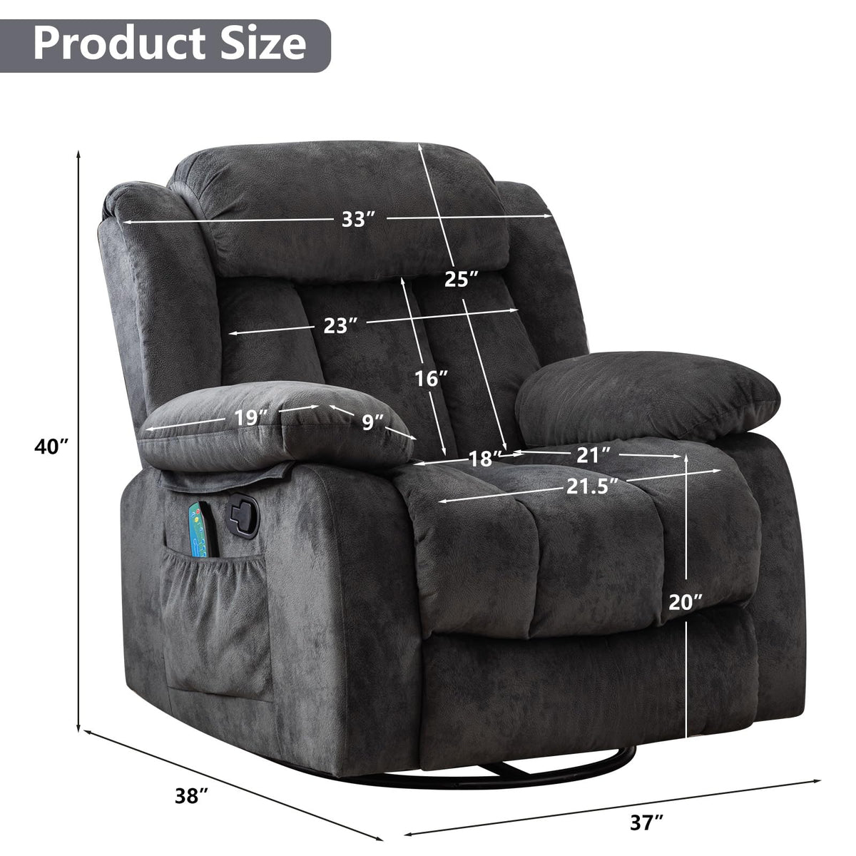 Gray Massage Swivel Rocker Recliner Chair K1729