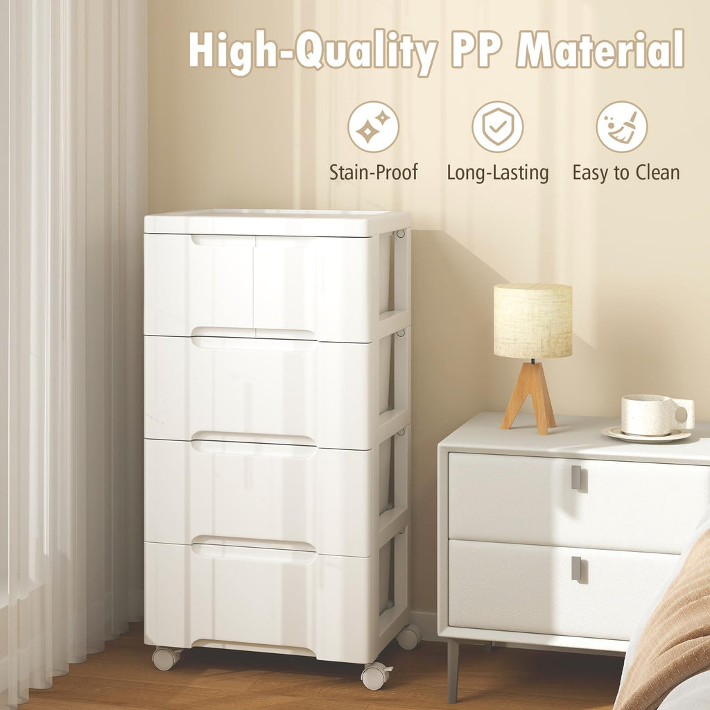 White 5 Drawer Rolling Plastic Storage Cart C691819