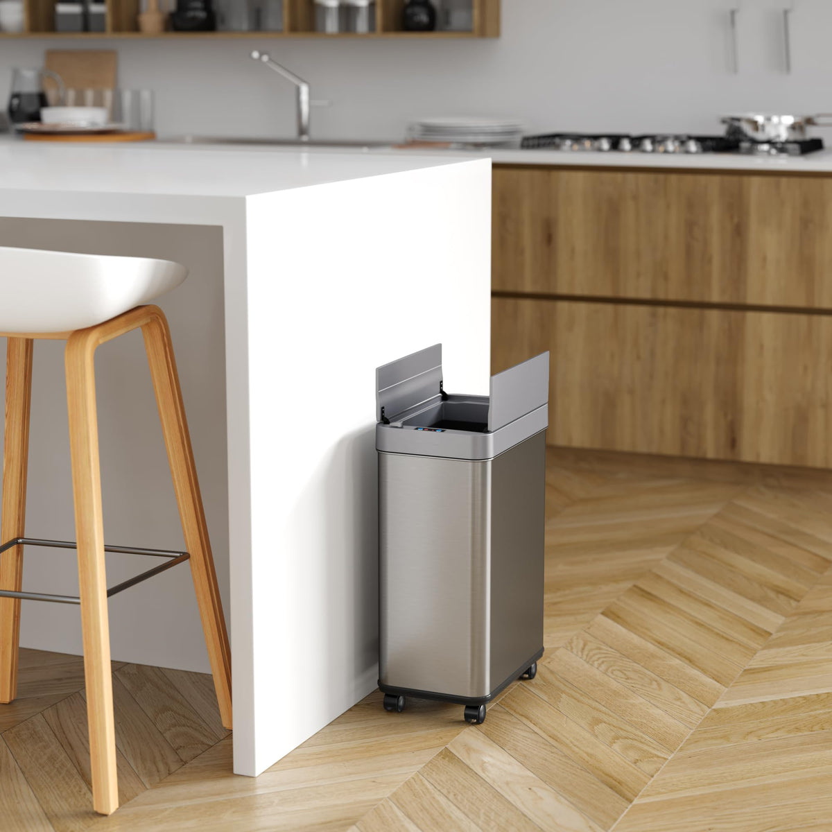 13 Gallon Sensor Kitchen Trash Can with Lid & Wheels X878