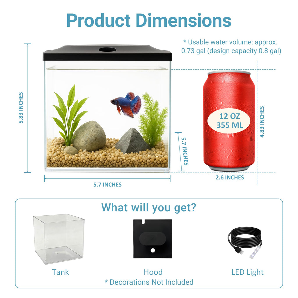 0.8-Gallon Small Plastic Fish Tank with LED Lighting K480