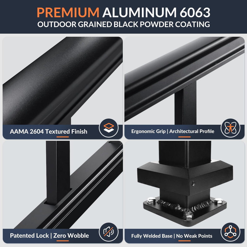 1 Pack 36 in x 6 ft Black Aluminum Stair Railing Kit B969485