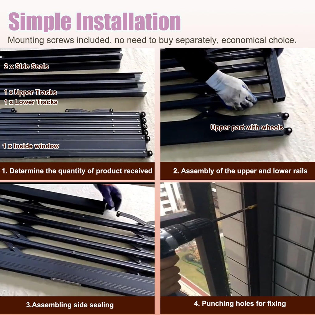 Lockable Folding Aluminum Window Safety Guards, Adjustable Width 24-36 Inch, Black V5122