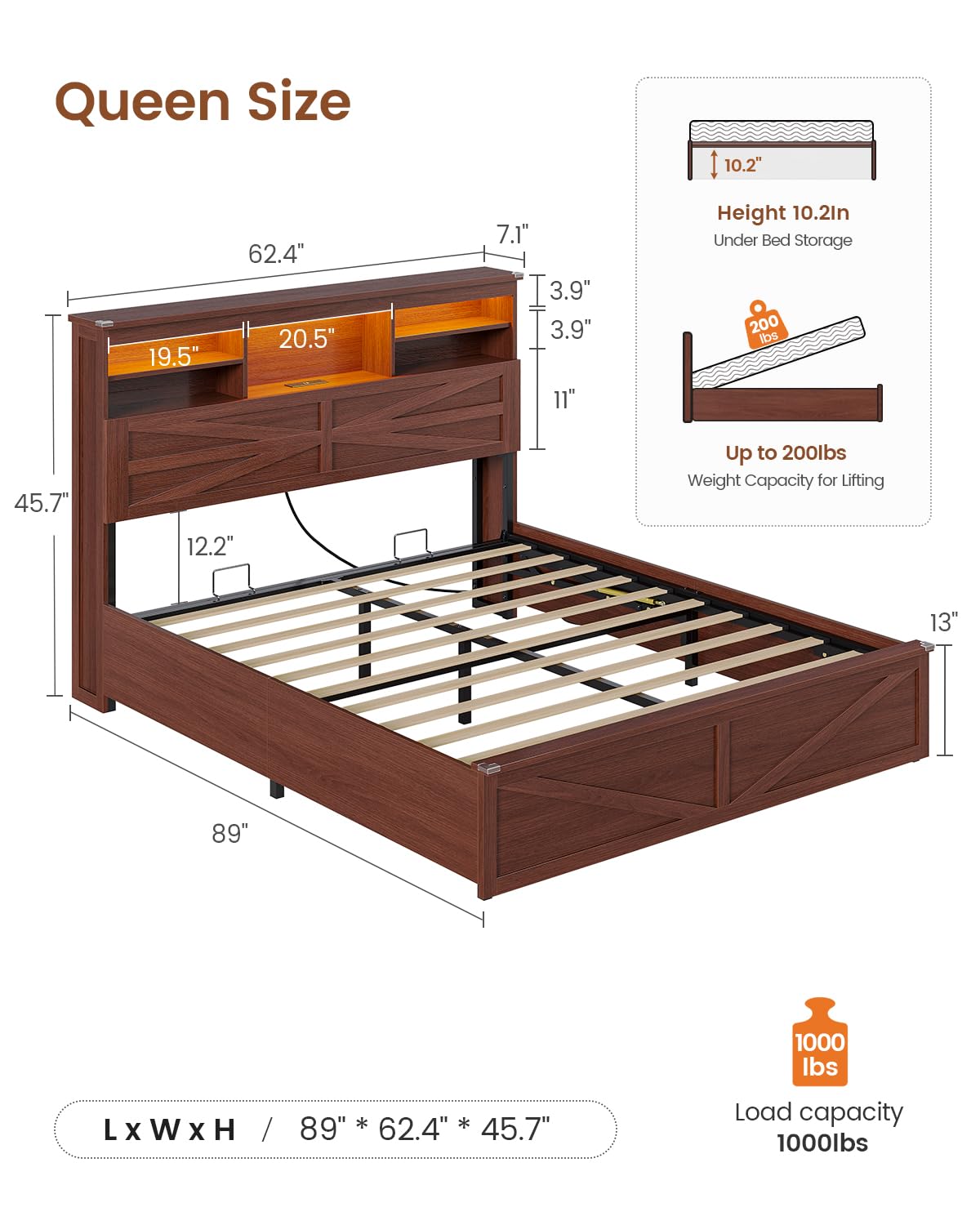 Queen Size Lift Up Storage Bed Frame U3751
