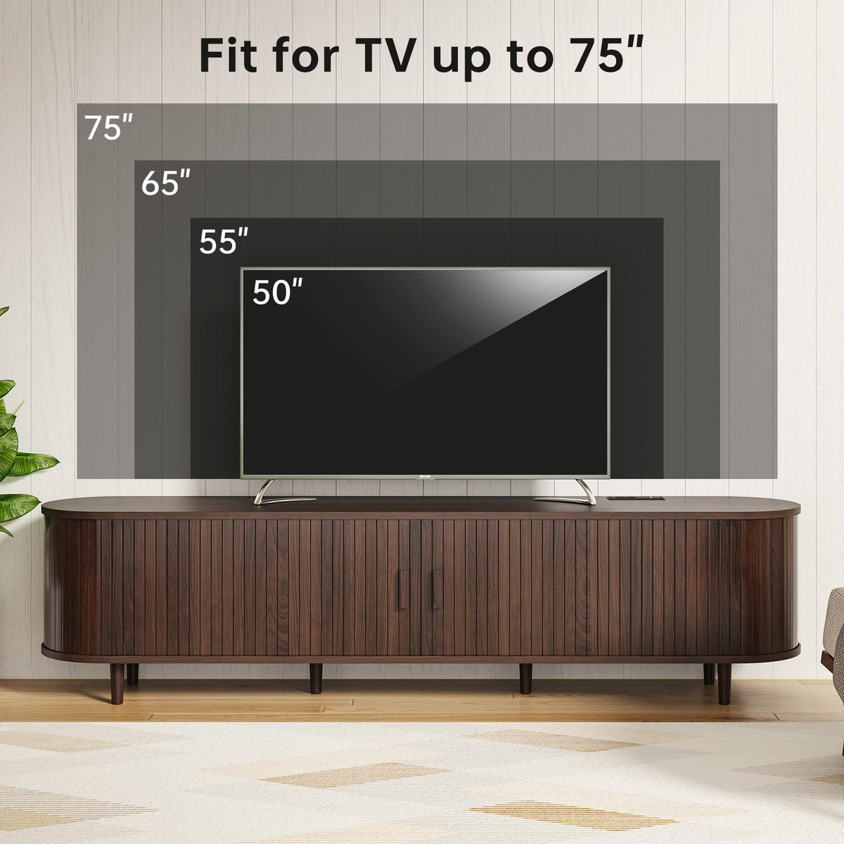 70" Walnut TV Stand with Sliding Doors and Adjustable Shelves I80825