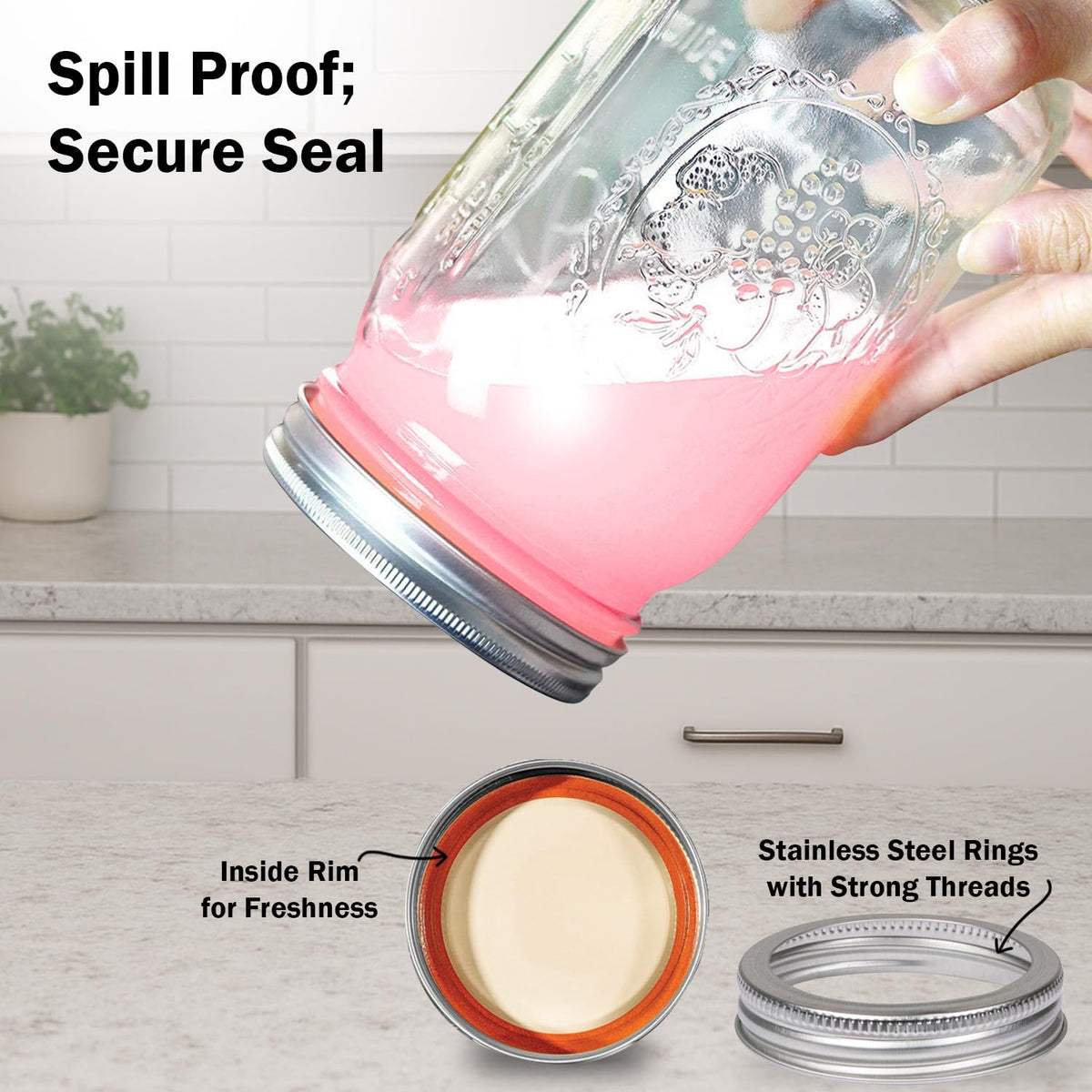 16 oz. Regular Mouth Mason Jars 12 Pack with Airtight Lids and Bands J19793