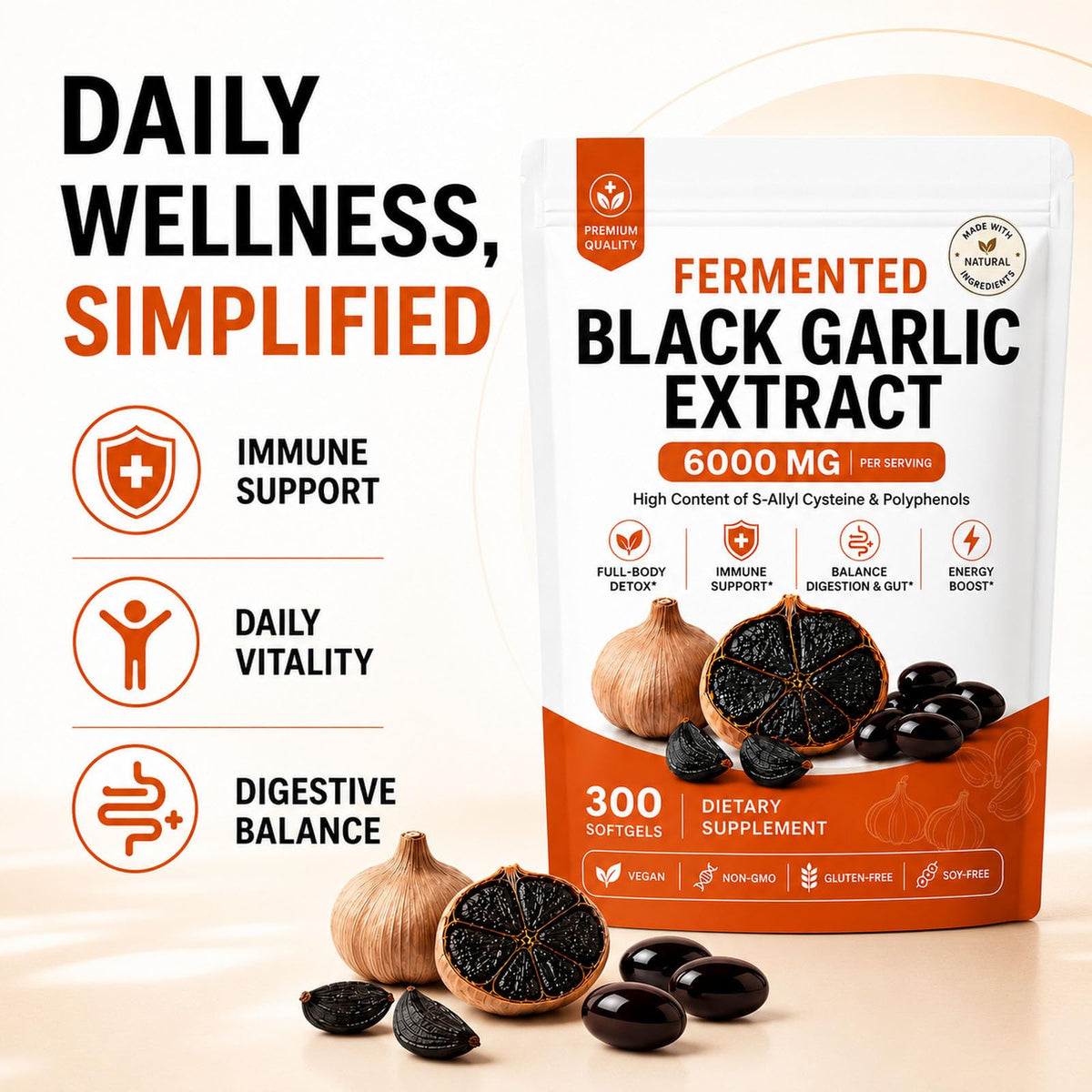 Black Garlic Extract Capsules, 300 Softgels P8144