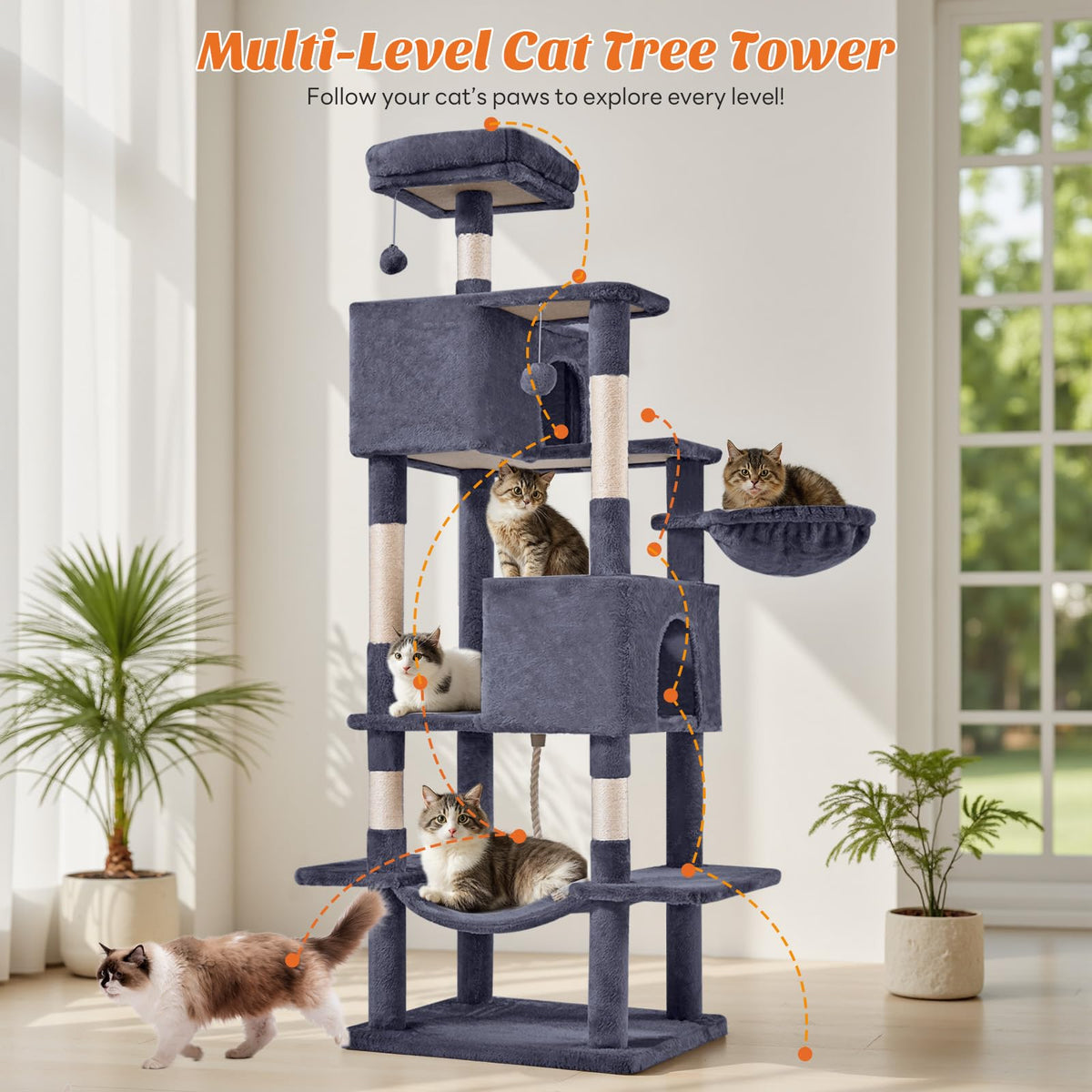 66 Inch Cat Tree Tower with Scratching Posts G61706