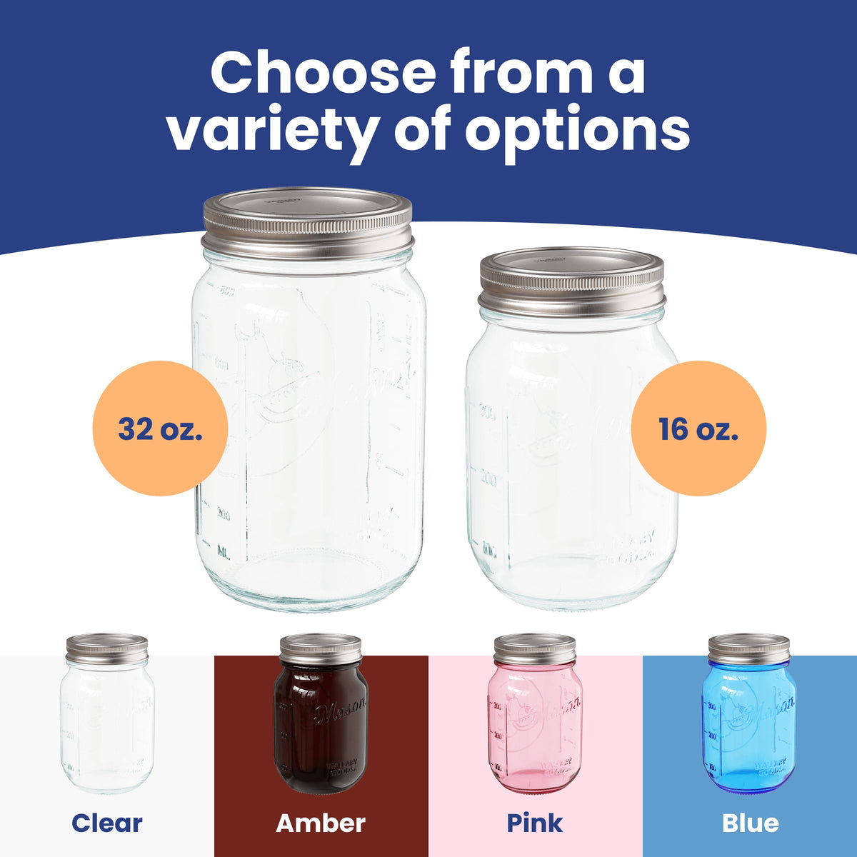 16oz Clear Glass Mason Jars with Lids 12-Pack O2680
