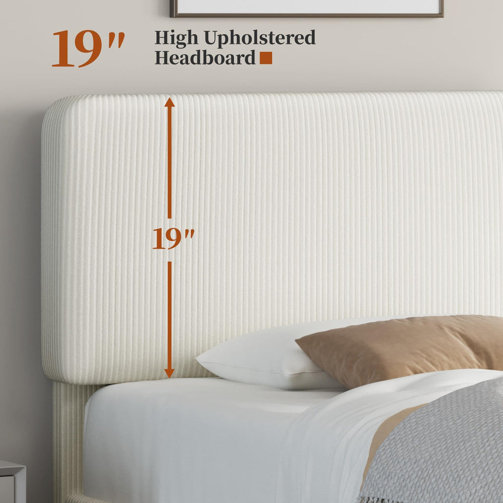 Twin Bed Frame with Adjustable Chenille Upholstered Headboard, Beige G383
