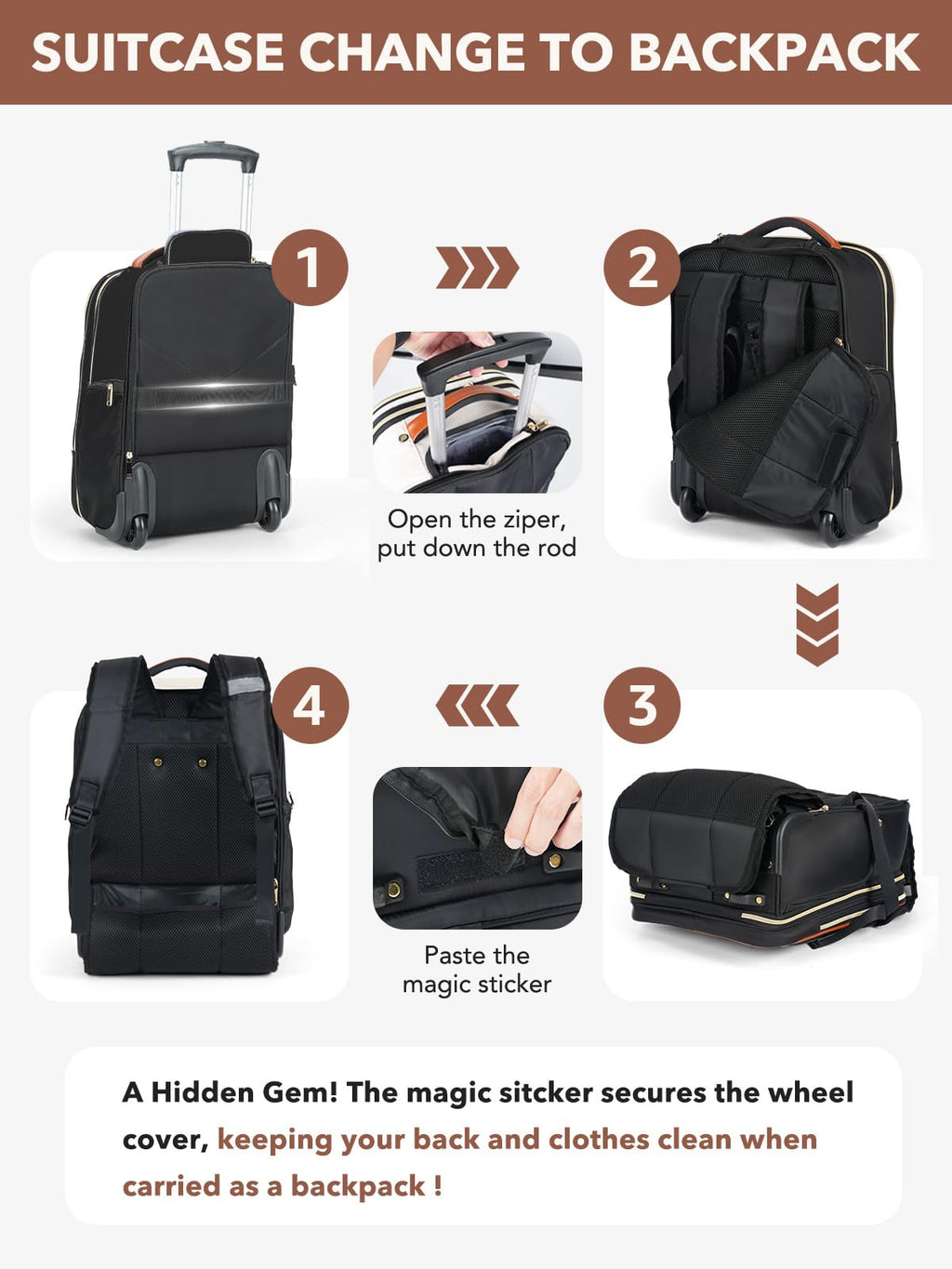 Rolling Large Travel Backpack with Wheels H7715