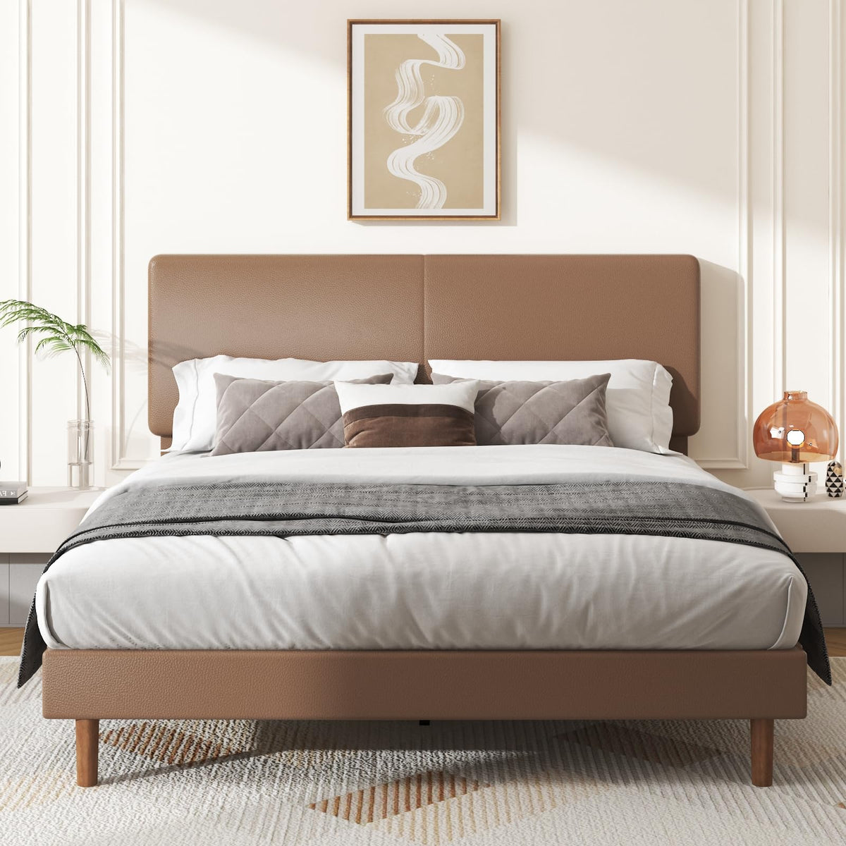 Minimalist Leather Bed Frame with Adjustable Headboard H420
