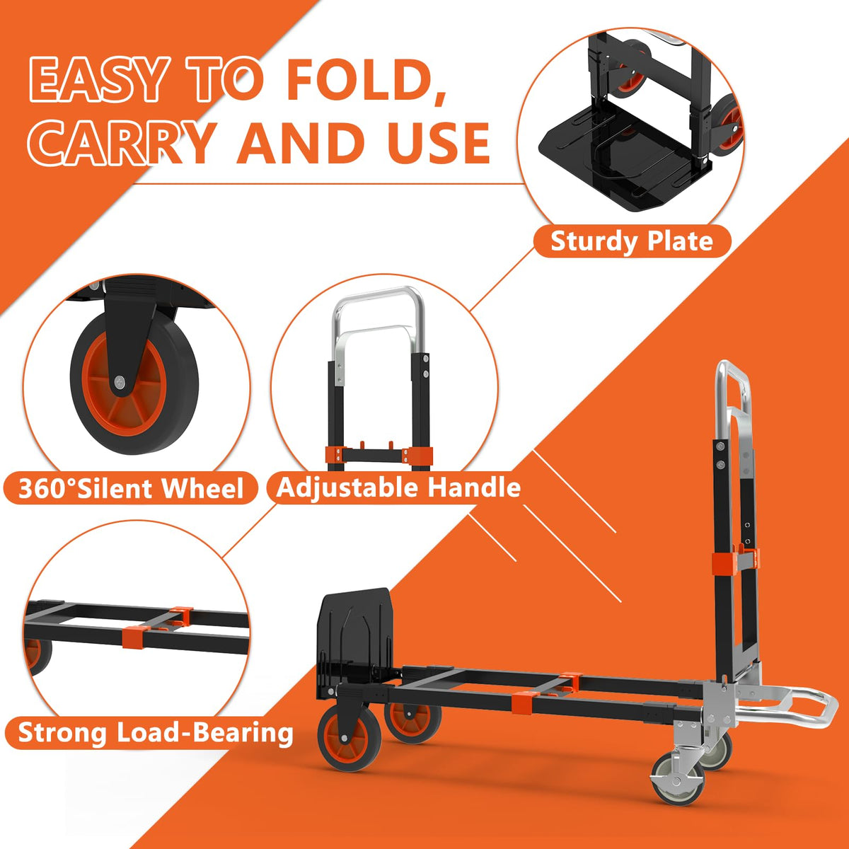 3-in-1 Folding Hand Truck, 500 lb Heavy Duty Steel Dolly N569753