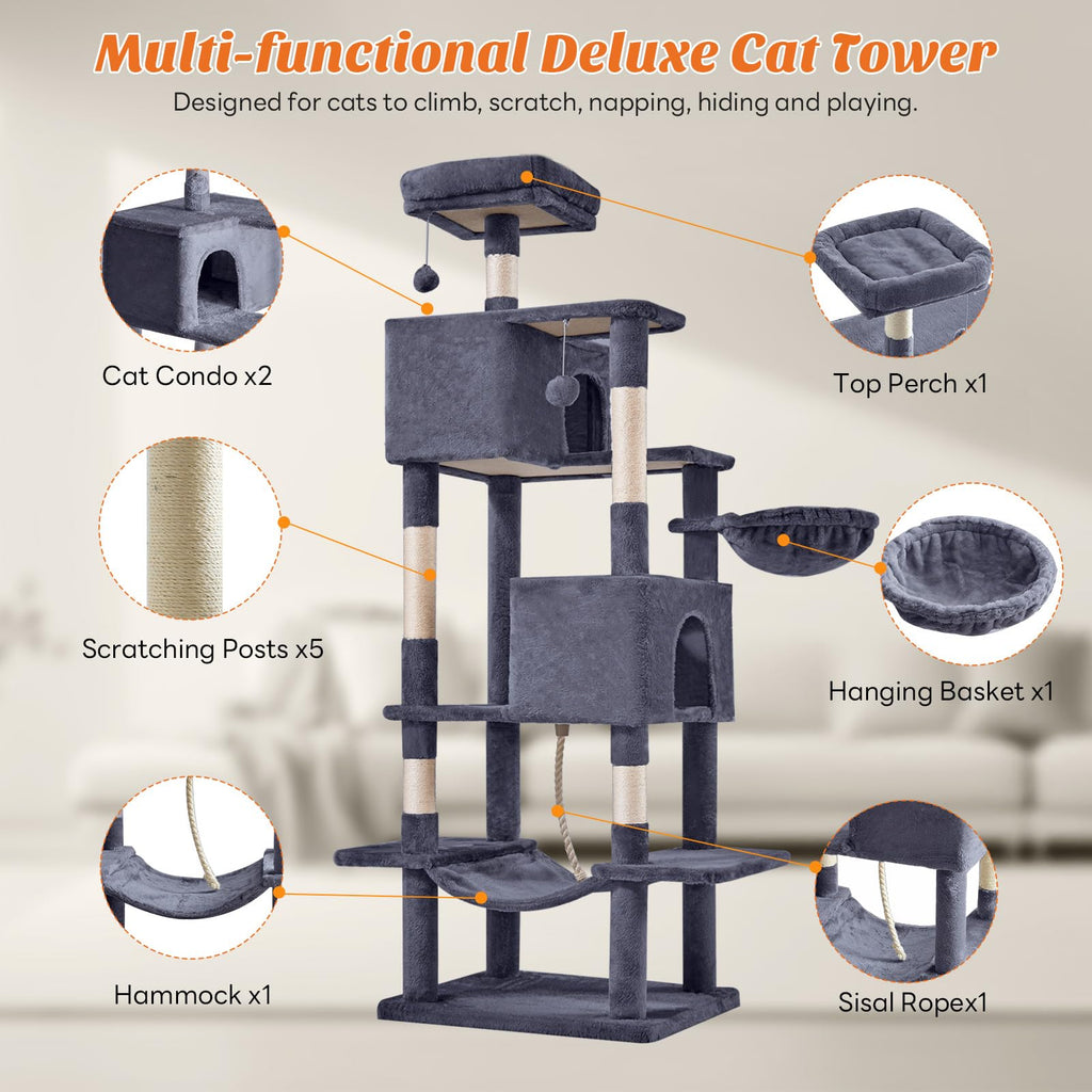 66 Inch Cat Tree Tower with Scratching Posts G61706