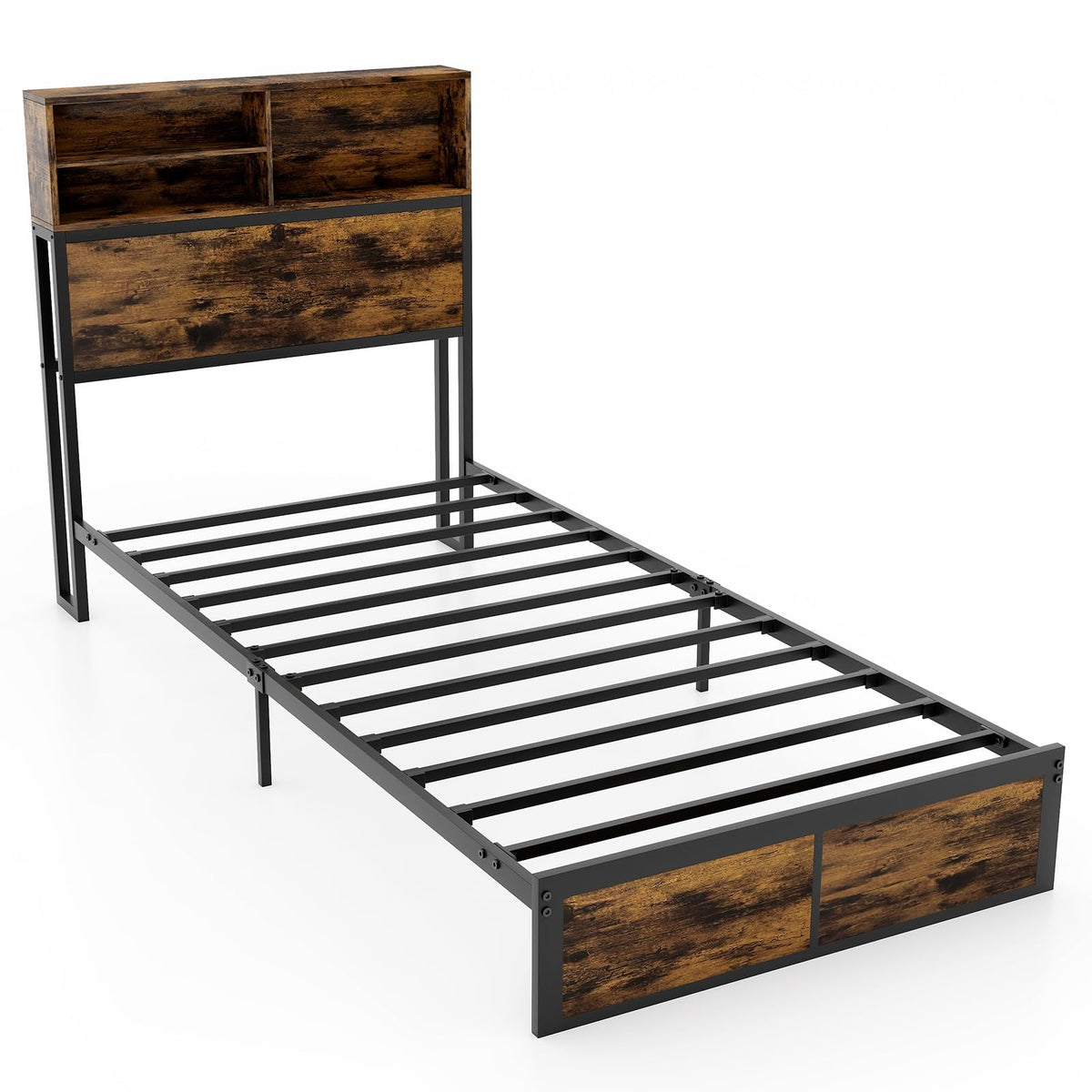 Twin Metal Platform Bed Frame with Storage Headboard Z5089