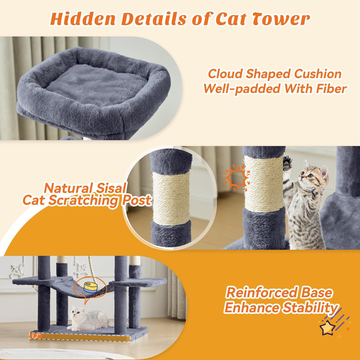 66 Inch Cat Tree Tower with Scratching Posts G61706