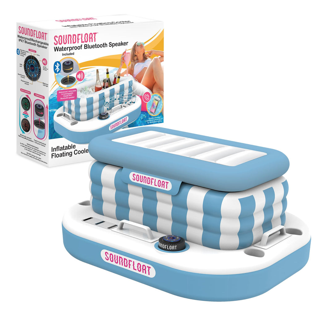 Inflatable Floating Cooler with Lid, Bluetooth Speaker, 6 Cup Holders, 24 Can Capacity R371925