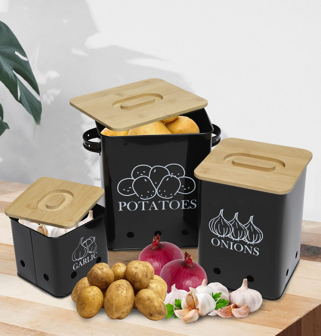 Black 3 Pack Kitchen Canisters Set with Wooden Lid H750